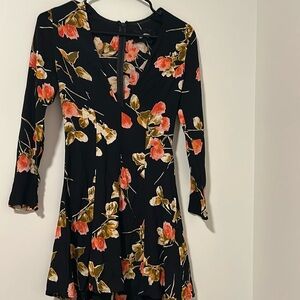 Reformation Black Floral Flower Long Sleeve Mini Dress Lightweight Feminine SzXS